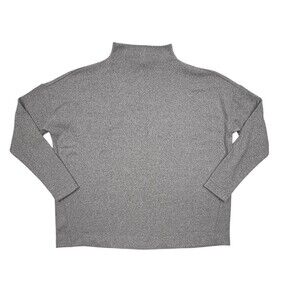 LOFT Heathered Gray Mock Neck Knit Pullover Soft Modern Lounge Top S